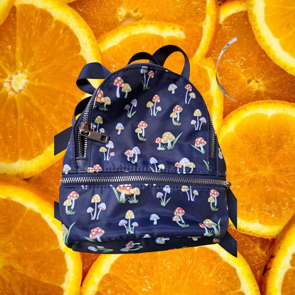 Dark Blue with‎ Colorful Mushroom Small Backpack/Purse/Bag